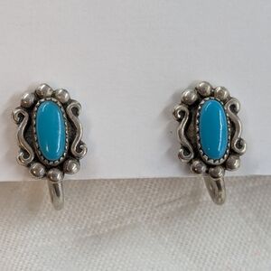 BELL TRADING POST Sterling Silver Vintage Genuine Turquoise Screw Back Earrings